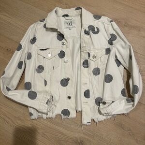 Zara White and Gray Polka Dot Jean Jacket
